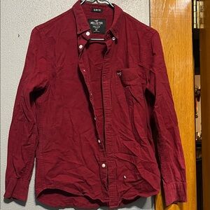 Hollister Men's Slim Fit Button-Down Shirt - Dark Burgundy